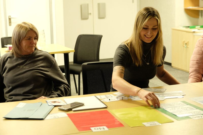 using visual cards with phrases like “My Room / Flat
