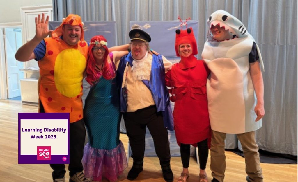 A group of five people from the Milchester Players theatre group