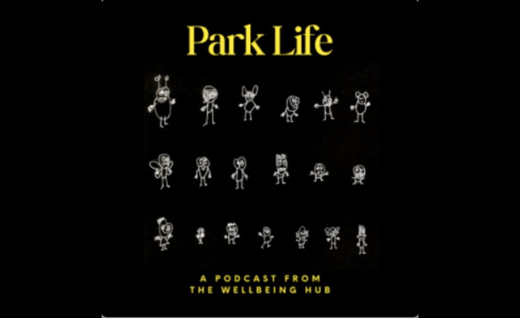 Park Life podcast cover art featuring hand-drawn stick figures with whimsical and unique features